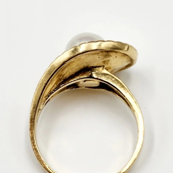 Vintage 14kt Gold Pearl Ring Sz-6 - Picture 7 of 8